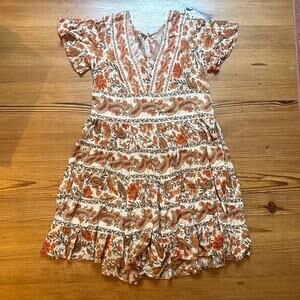 BILA orange floral short flutter sleeve dress‎ SIZE S